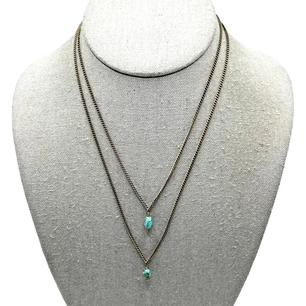 Vintage MARIE CHAVEZ Turquoise Stone Necklace Double Strand Boho 16